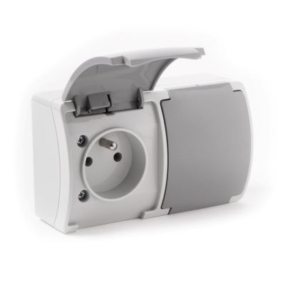 VG-2 Koala Gniazdo podwójne z uziemieniem (2x2P+Z) n/t IP44 popiel z klapką grafit