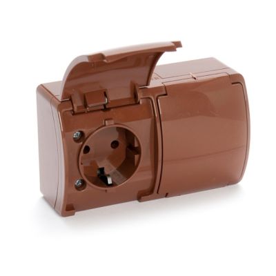 VG-2 Koala Gniazdo podwójne 2x2P+Z SCHUKO n/t IP44 brąz z klapką brąz