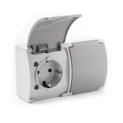 VG-2 Koala Gniazdo podwójne. 2x2P+Z SCHUKO n/t IP44 popiel z klapk.grafit