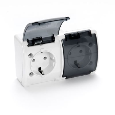 VG-2 Koala Gniazdo podwójne 2x2P+Z SCHUKO n/t IP44 białe z klapką dymną