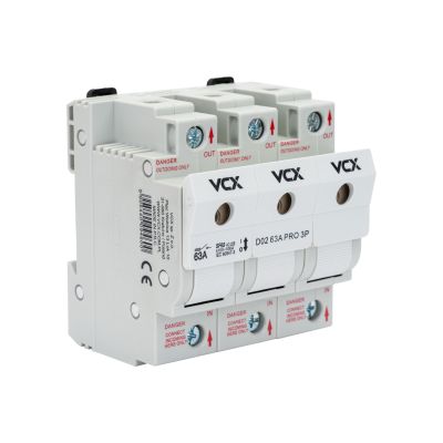 Podstawa bezpiecznikowa AC D02 63A 3P PRO z kompletem wkładek D02 3x63A gG