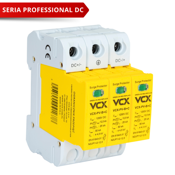 Ogranicznik przepięć fotowoltaiczny DC B+C 3P 1200V (T1T2) 12,5kA PROF. GOLD