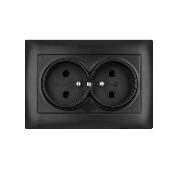 Gniazdo podwójne z uziemieniem czarne LC-16C